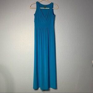 Lauren Ralph Lauren Blue Sleeveless V-neck Faux Wrap Maxi Dress